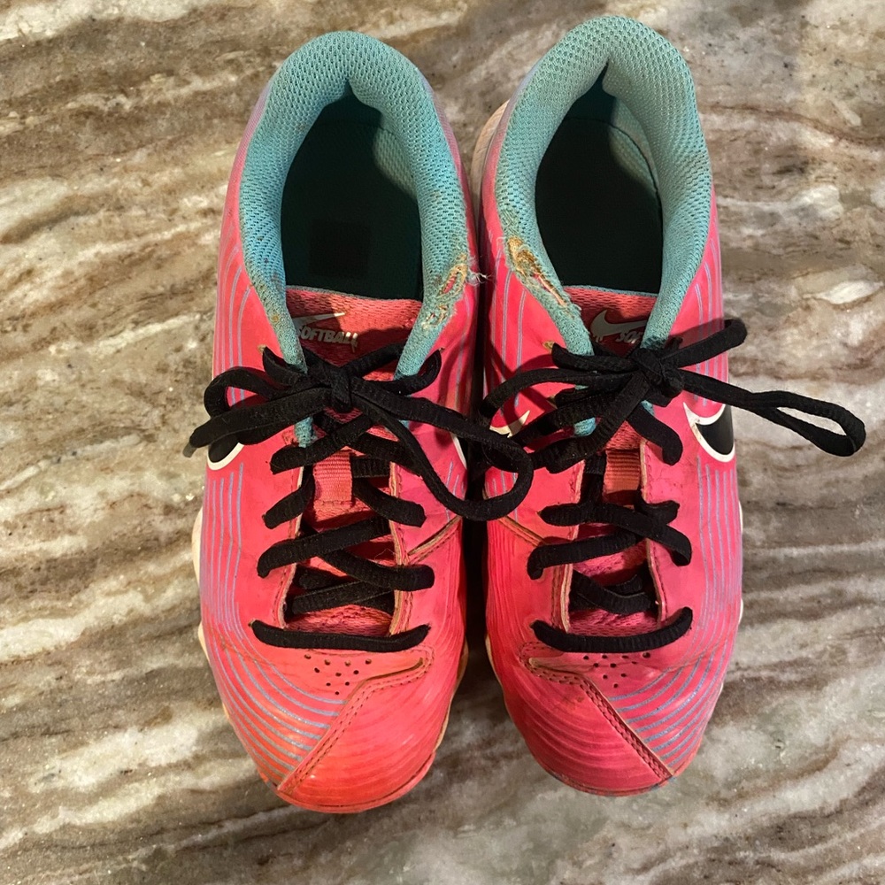 Nike Kids Softball Shoes - Pink and teal
